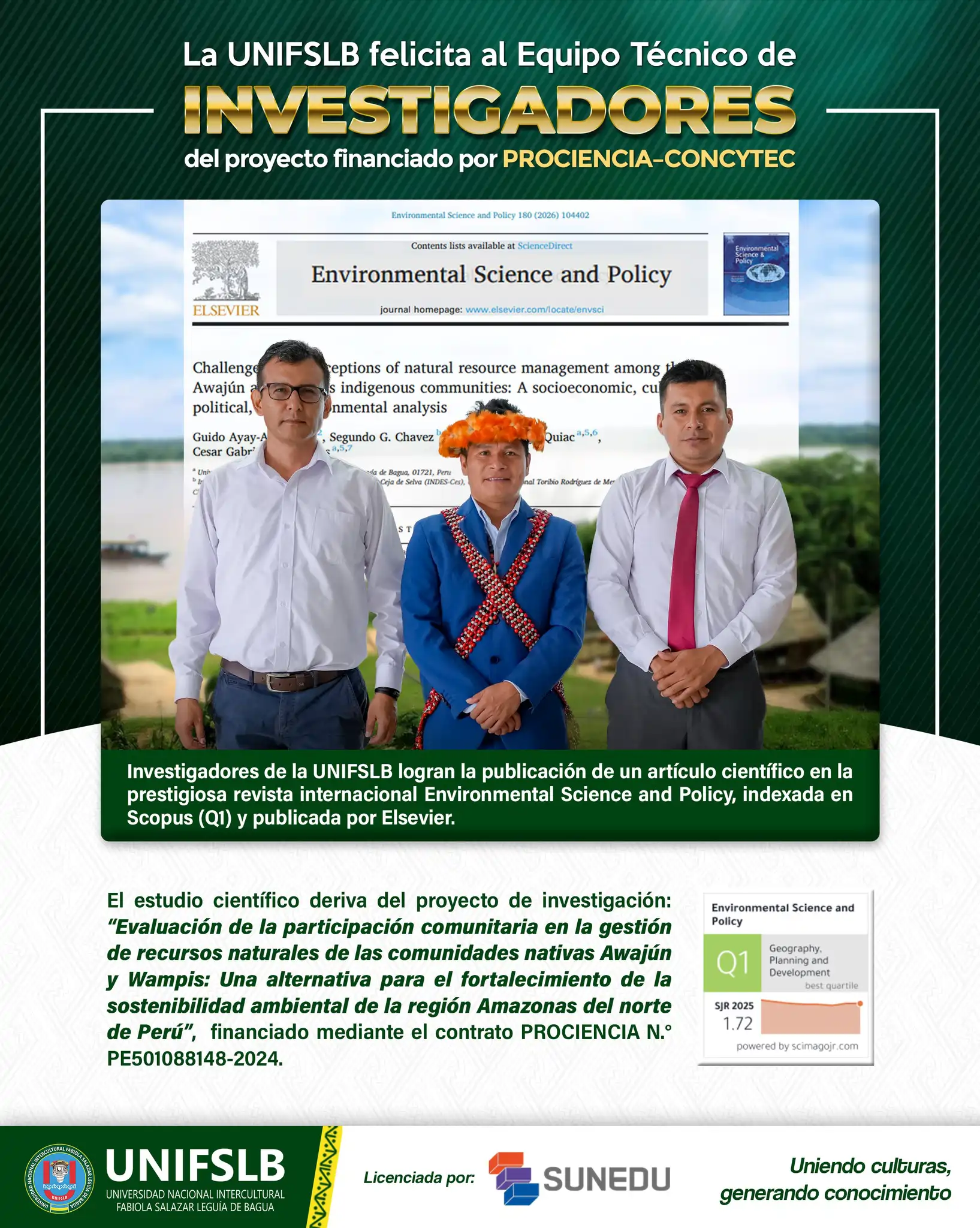 UNIFSLB destaca publicación científica en revista internacional Scopus Q1 sobre sostenibilidad ambiental e interculturalidad